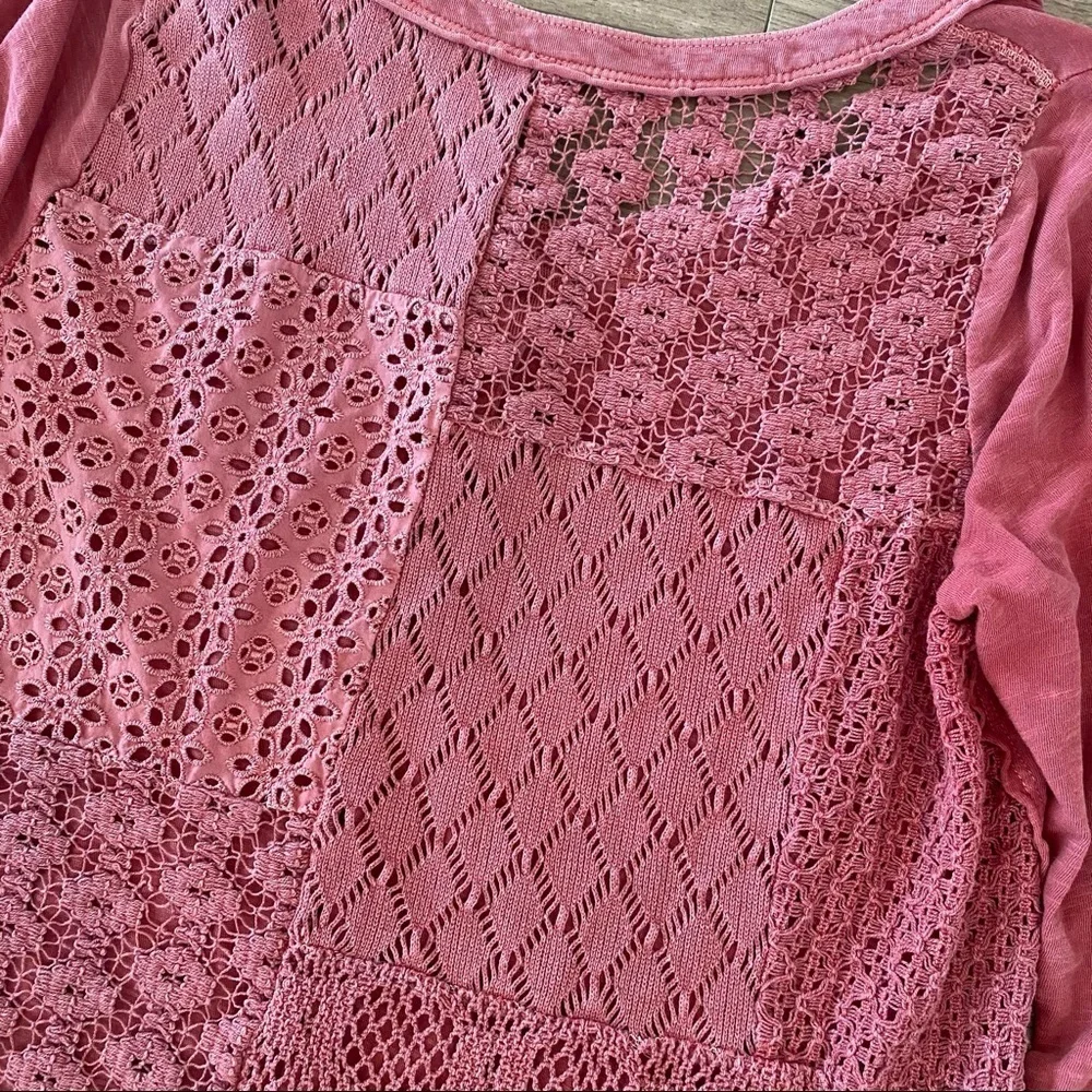 free people sheer crochet back long sleeve shirt